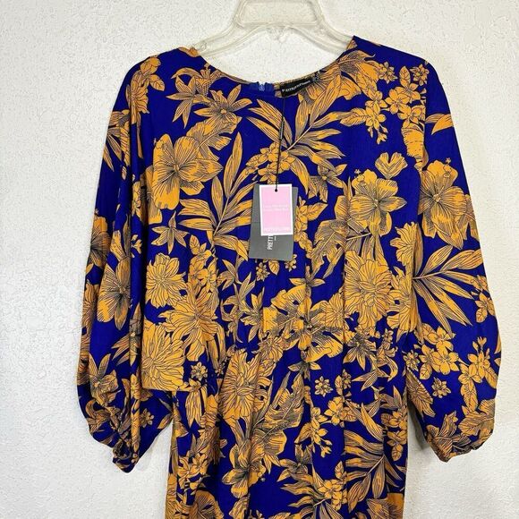 PrettyLittleThing Cobalt Tropical Print Batwing Split Leg Maxi Dress Sz 10 NWOT - Picture 5 of 11